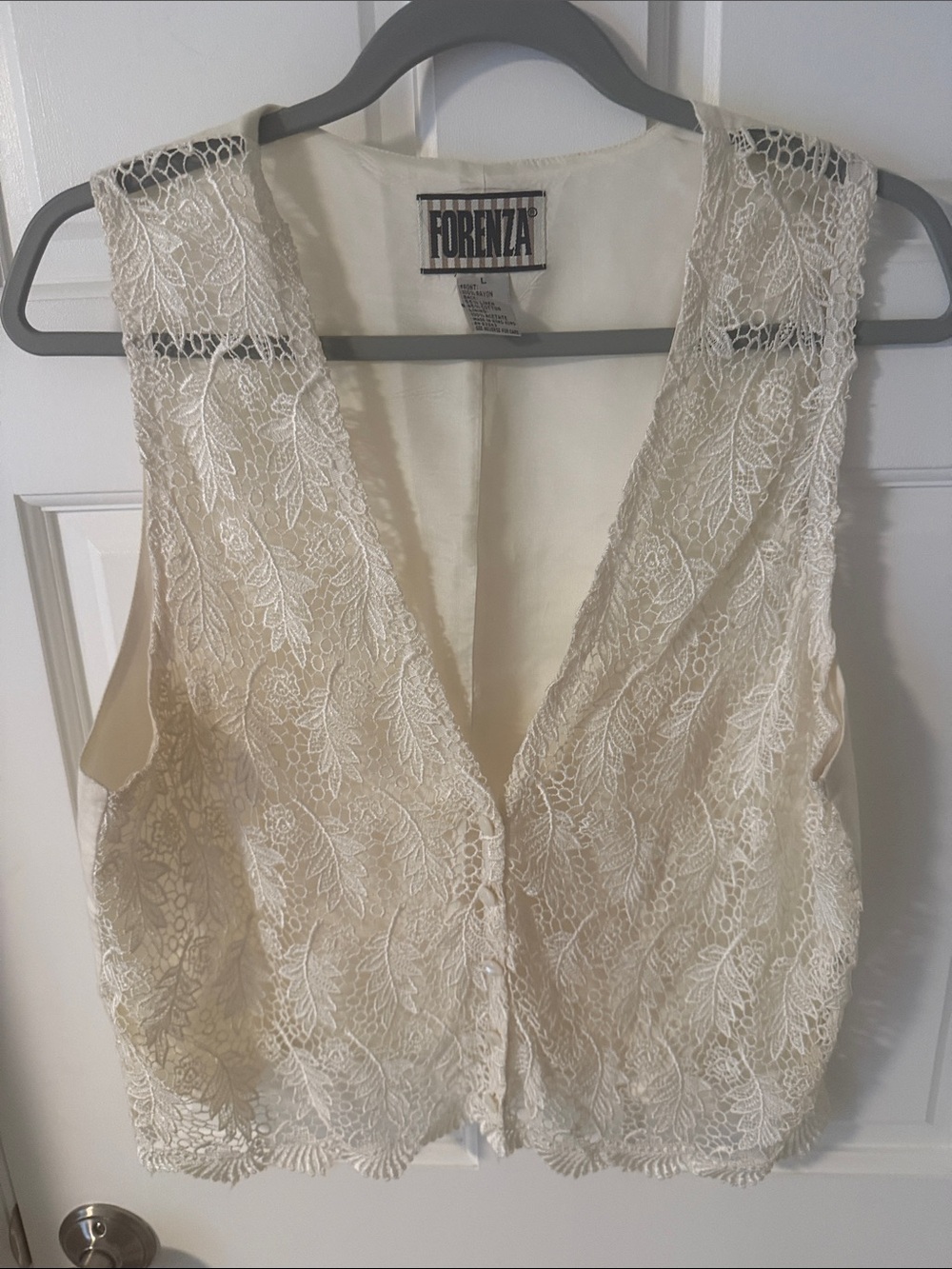 Vintage 80’s Forenza Cream Sheer Lace Vest V-Neck Romantic Coquette Feminine L